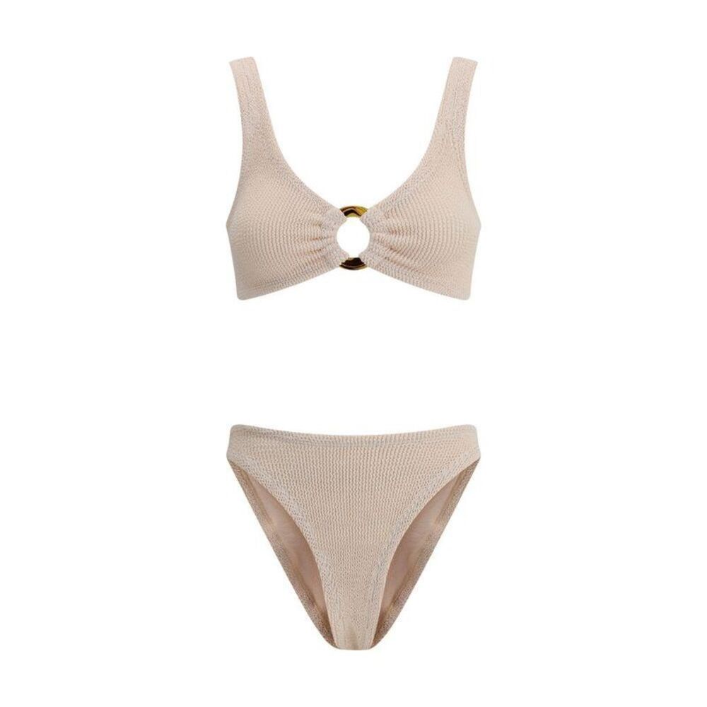 Hunza G Julia Crinkle Bikini Ring Detail Women Cream Swimwear